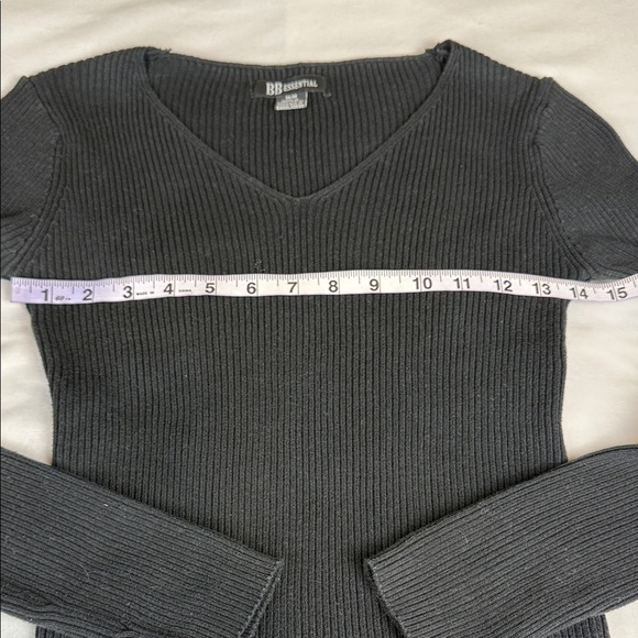 BB Essential Black V-Neck Ribbed 100% Cotton Sweater Women's Size M - Picture 6 of 9
